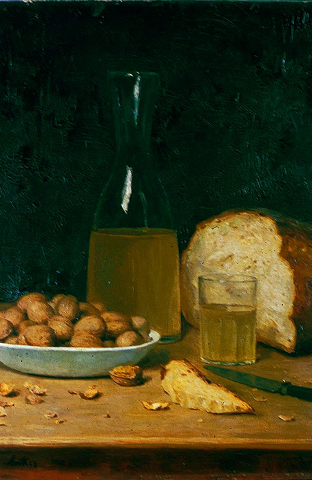 Neuer Weisswein und Nüsse von Albert Anker. Wikimedia Commons, gemeinfrei.